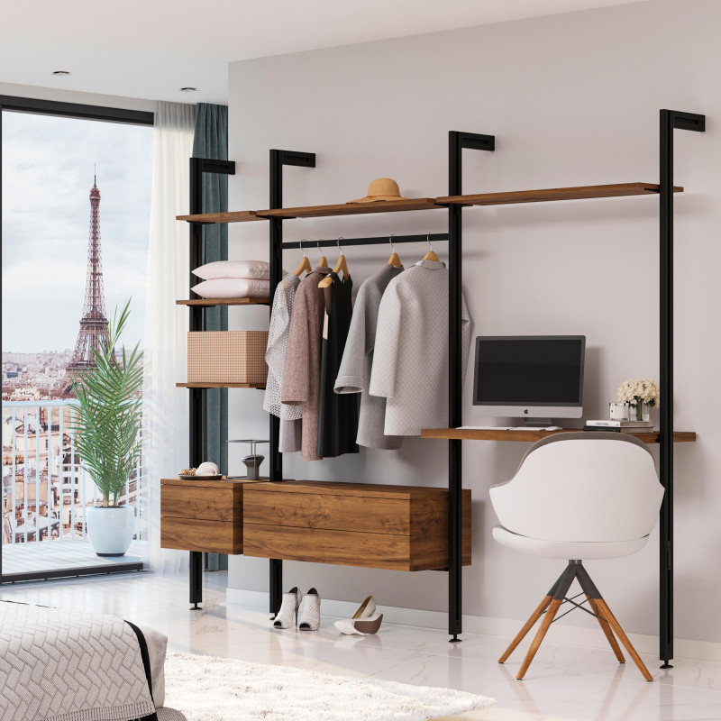 Piantana pavimento-parete per struttura modulare Emuca Zero. Altezza cm 217. Colore nero