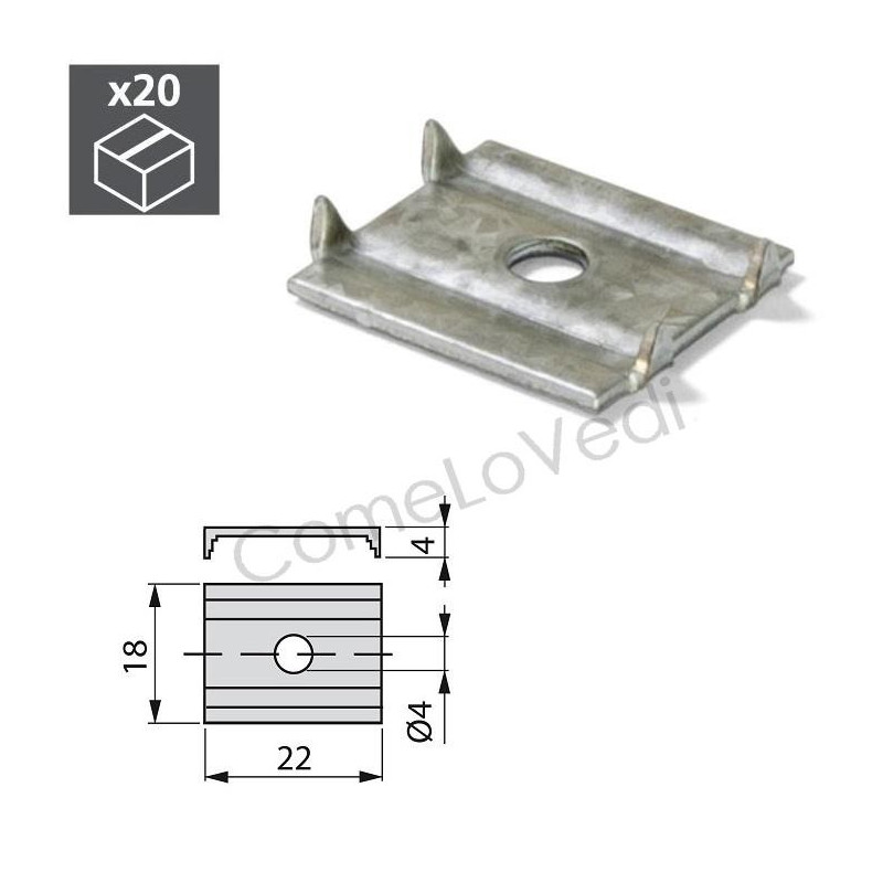 Fermaschienale per armadi, rettangolare, 18 x 22 mm, in acciaio zincato, 20 pezzi