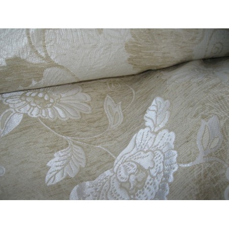 Tessuto in raso, fiori panna beige, stoffa per arredamento, hobby creativi cm 50x50