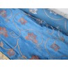 Tessuto in velluto blu, ricamo foglie marrone, stoffa per arredamento, hobby creativi cm 50x50