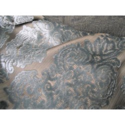 Tessuto effetto pizzo taupè e velluto grigio chiaro, stoffa per arredamento, bricolage, borse