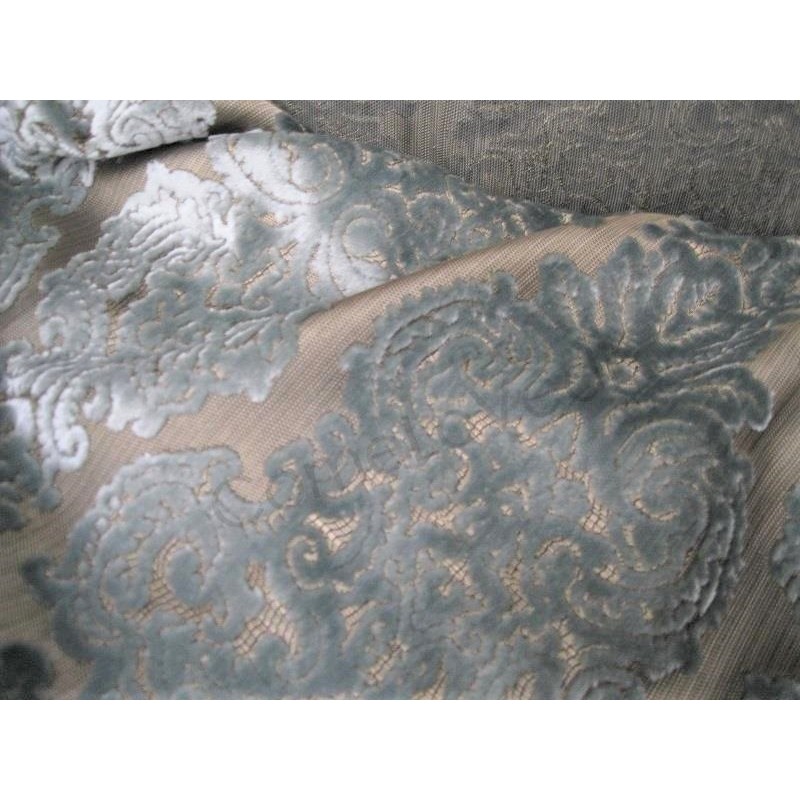 Tessuto effetto pizzo taupè e velluto grigio chiaro, stoffa per arredamento, bricolage, cm 50x50