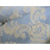 Tessuto di raso leggero azzorro cielo con disegni impero panna, stoffa per arredamento, bricolage, cuscini, cm 50 x 50