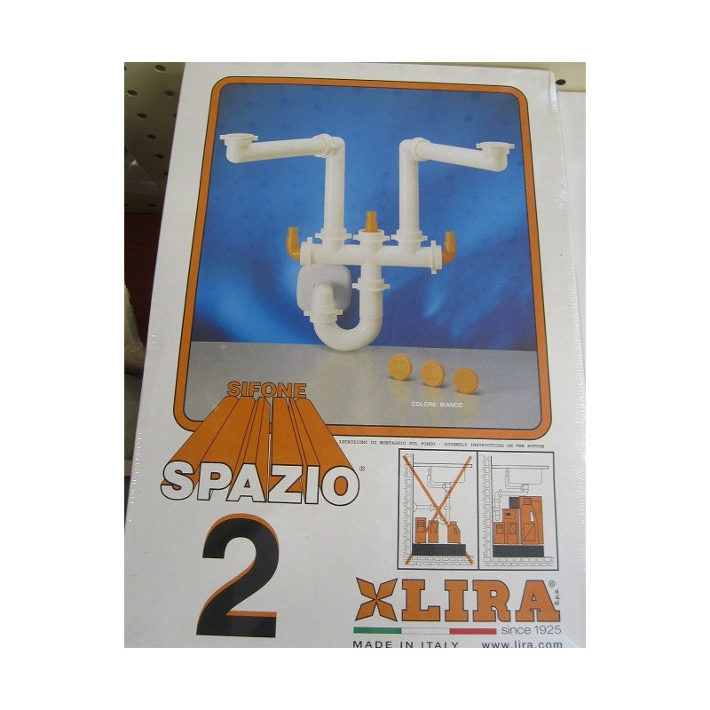 Sifone salvaspazio per lavello cucina, 2 attacchi