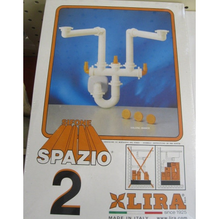 Sifone salvaspazio per lavello cucina, 2 attacchi