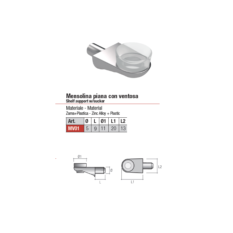 20 Reggiripiano per mobile con ventosa per foro 5mm