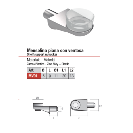 20 Reggiripiano per mobile con ventosa per foro 5mm