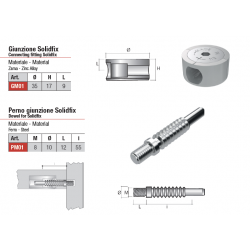 giunzione per mobili e pannelli a orologio, perno da 55mm