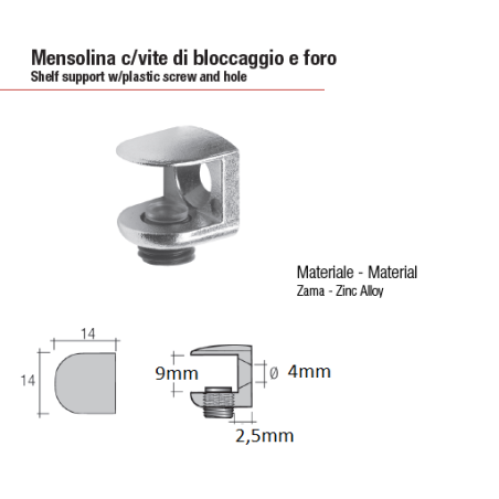 4 supporti a morsetto per ripiani in vetro di spessore 9mm, colore nichel