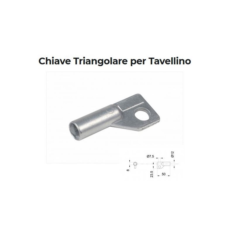 Chiave per tavellino, portello contatore, impronta TRIANGOLARE in metallo