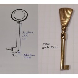 Chiave per mobile N2, lunghezza gambo 45 mm, in ottone oro lucido