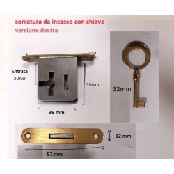 Serratura per mobile da incasso, entrata 20mm, destra, con chiave ORO