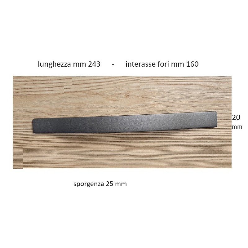 Maniglia per armadio o cucina, fori 160mm, lunghezza 246mm, colore grigio micaceo stile industriale