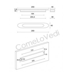 Maniglia da incasso lunga per armadio o cucina Confalonieri 9176, foro 194 x 36mm, colore bianco / nero / nichel satinato