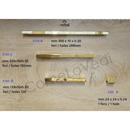 Maniglia per mobile cucina soggiorno armadio Mital 3130 ORO LUCIDO, scegliere interasse fori