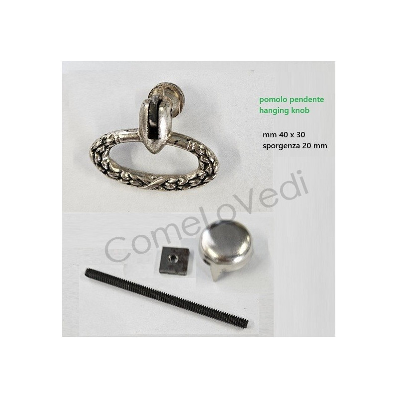 Maniglia pendente in ottone stile impero art.01, colore argento invecchiato