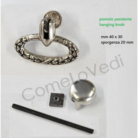 Maniglia pendente in ottone stile impero art.01, colore argento invecchiato