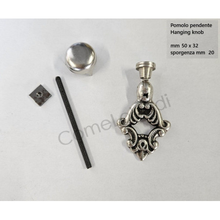 Maniglia pendente in ottone art.02, colore argento invecchiato