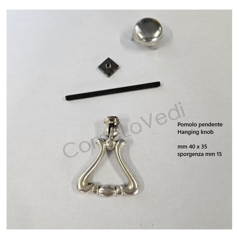 Maniglia pendente in ottone art.03, colore argento invecchiato