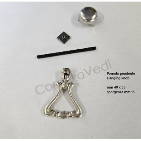 Maniglia pendente in ottone art.03, colore argento invecchiato
