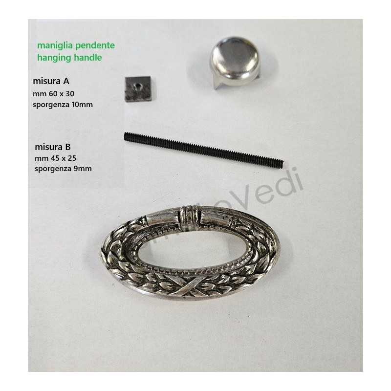 Maniglia pendente in ottone stile impero art.04, colore argento, scegliere misura