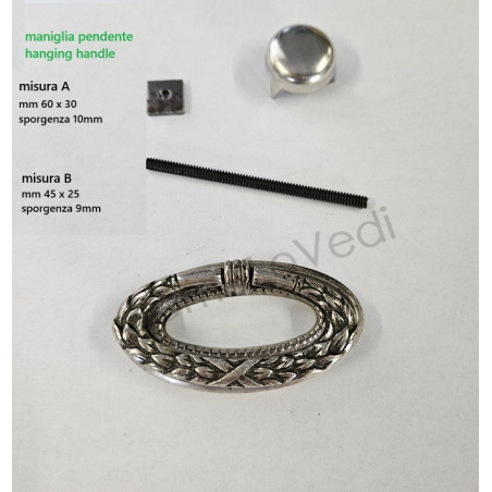 Maniglia pendente in ottone stile impero art.04, colore argento, scegliere misura