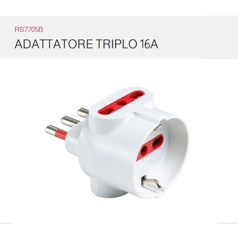 Multipresa tripla, da 1 spina shuko tedesca e 2 spine 10A/16A  a presa grande 16A