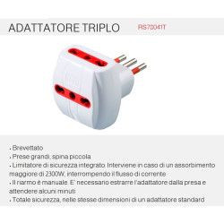 Multipresa tripla, da 1 spina shuko tedesca e 2 spine da 10A o 16A a presa piccola 10A