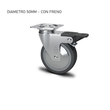 Ruota antitraccia CON FRENO, altezza 66mm, portata 20DaN