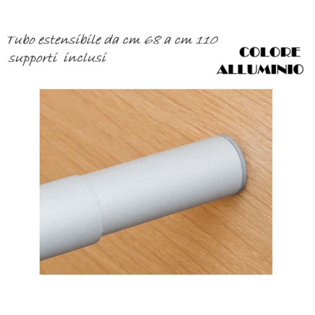 Tubo estensibile per armadio cm 68-110 con supporti, colore grigio alluminio