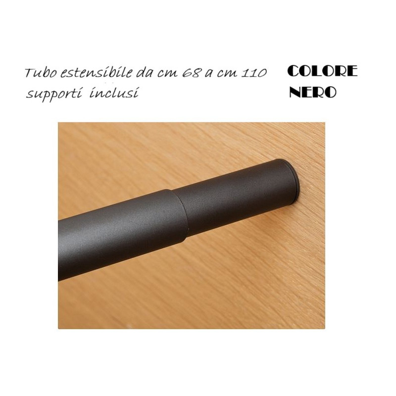Tubo estensibile per armadio cm 68-110 con supporti, colore NERO