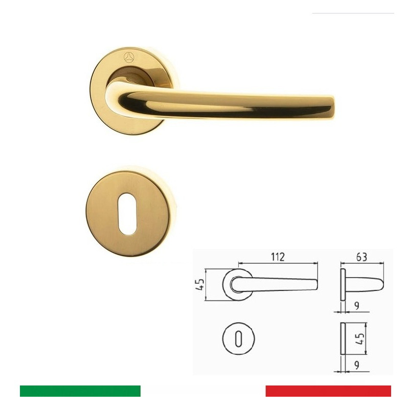 Maniglia da porta Milena, in ottone, colore oro lucido, bocchette patent (per cilindro), cromo lucido