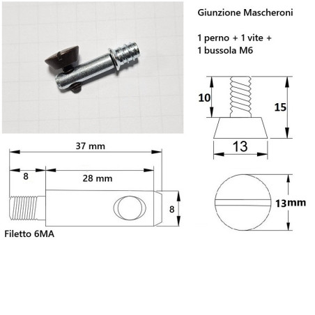Giunzione per mobili e pannelli BMD Mascheroni, perno 37mm, vite d.13 x 15mm, BRONZO