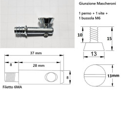 Giunzione per mobili e pannelli BMD Mascheroni, perno 37mm, vite d.13 x 15mm, ZINCATO