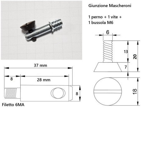 Giunzione per mobili e pannelli BMD Mascheroni, perno 37mm, vite d.18 x 20mm, BRONZO