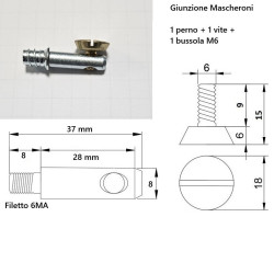 Giunzione per mobili e pannelli BMD Mascheroni, perno 37mm, vite d.18 x 15mm, ORO