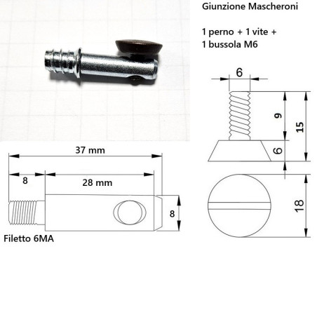 Giunzione per mobili e pannelli BMD Mascheroni, perno 37mm, vite d.18 x 15mm, BRONZO