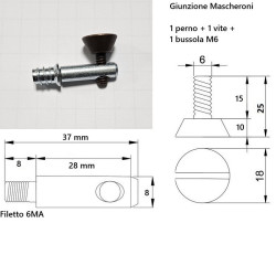 Giunzione per mobili e pannelli BMD Mascheroni, perno 37mm, vite d.18 x 25mm, BRONZO
