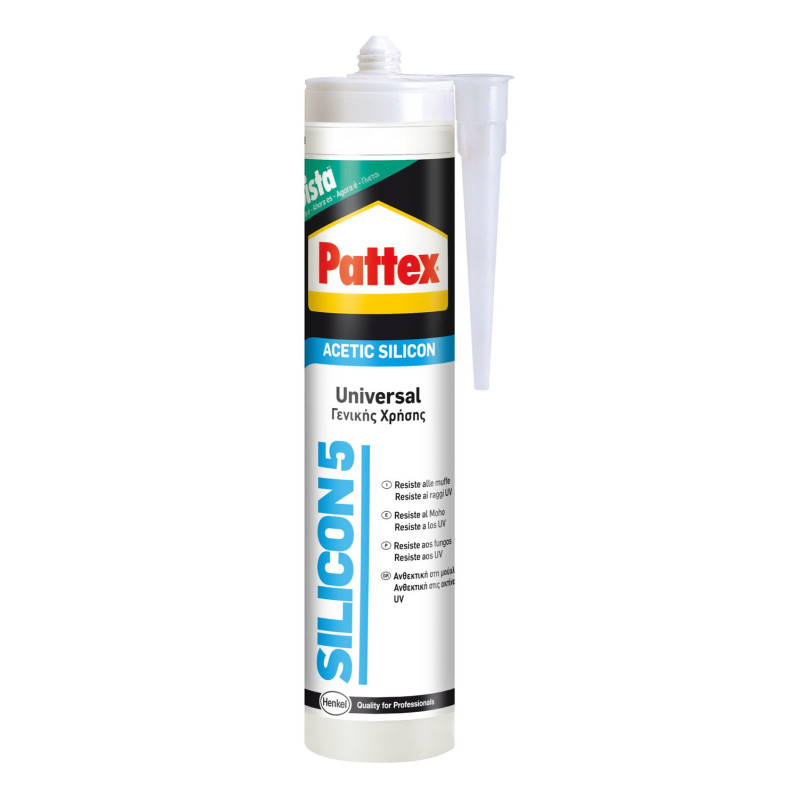 Silicone acetico trasparente Henkel Pattex,  resistente alla muffa per bagni e cucine