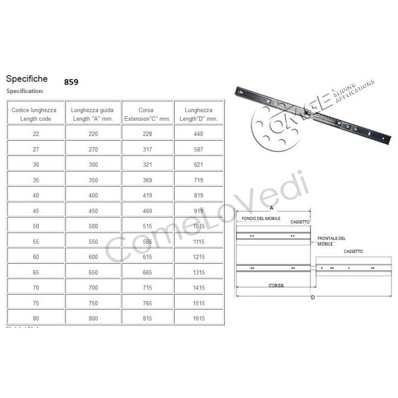 Guida con sfere in ferro zincato per cassetto - OMGE 859