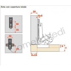 CBA2A99 Cerniere SALICE 110 ° per battute, mobile cucina e soggiorno