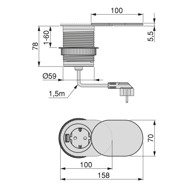 Multiconnettore Vertikal Flat 60 con copertura inox - Emuca